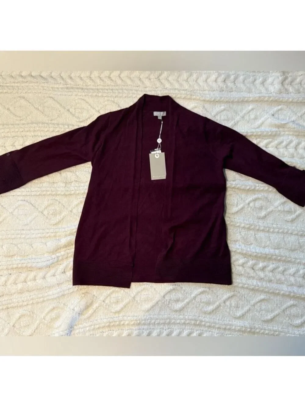 Evolution by Cyrus Ribbed Open Front Cardigan Burgundy Ancho Chili Red Medium
